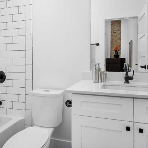 Bathroom options with thoughtful details shower/tub combo in bright bathroom