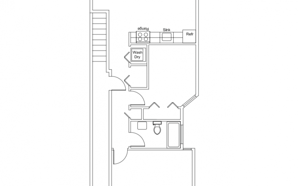 2 Bed /2 Bath 1912-1A - 2 bedroom floorplan layout with 2 baths and 789 square feet.